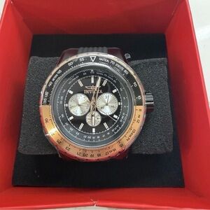 Invicta Aviator Skyshock 37032 50mm Black & Rose Gold Quartz Watch NIB